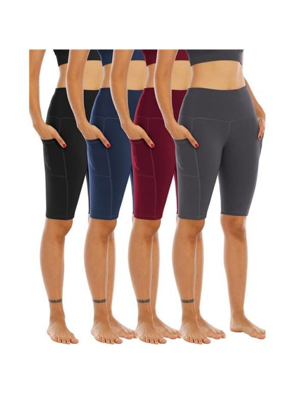 Womens High Waisted Biker Yoga Shorts 4 Pack with Pockets Workout Gym